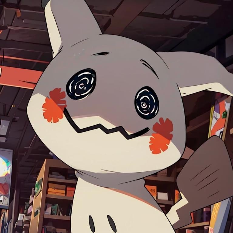 ((masterpiece,best quality)), absurdres,<lora:Mimikyu_Pokemon_Anime:0.7>, Mimikyu_Pokemon, crazy eyes, solo, looking at viewer,cinematic composition,