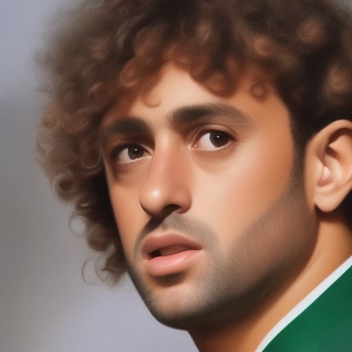 portrait of atar person, close up,youg boy 25 years, with football club green color shirt, curly hair, Full details of the hair, Hyper realistic, ultra detailed, Front facing, ultra face detailed, ultra accurate detailed, with long brown hair, hyperrealistic, artwork_(digital), detailed digital 3d art, hyperrealistic, detailed, beautiful art uhd 4k, shot with xlr camera, raw photo,
length with a 1.2 aperture. 4k 
