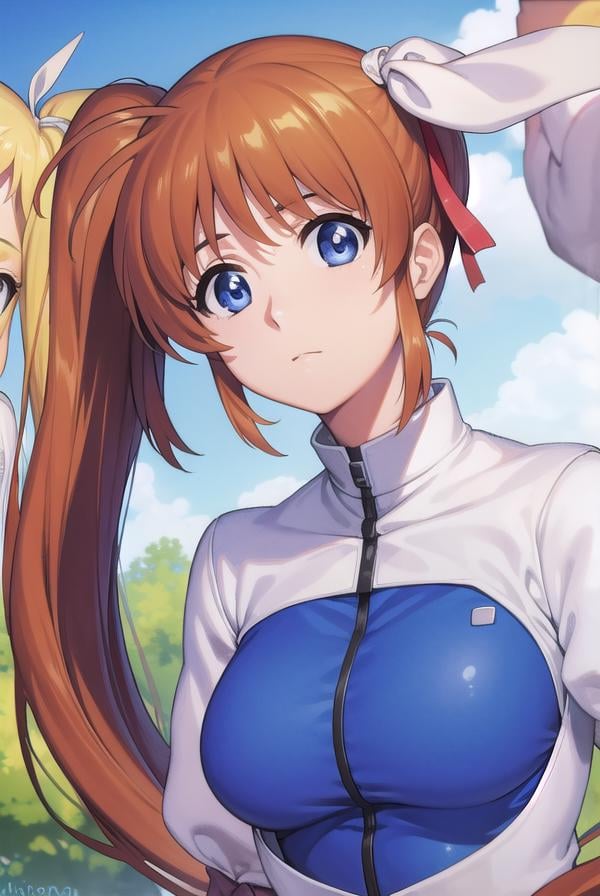 nanohatakamachi, <lora:nanohatakamachi-lora-nochekaiser:1>,nanoha takamachi, (takamachi nanoha:1.5), long hair, blue eyes, brown hair, hair ribbon, (side ponytail:1.5), white ribbon,BREAK magical girl, jacket, collar, puffy sleeves, long sleeves, white jacket,BREAK looking at viewer, full body, upper body,BREAK outdoors, city, sky,BREAK <lyco:GoodHands-beta2:1>, (masterpiece:1.2), best quality, high resolution, unity 8k wallpaper, (illustration:0.8), (beautiful detailed eyes:1.6), extremely detailed face, perfect lighting, extremely detailed CG, (perfect hands, perfect anatomy),