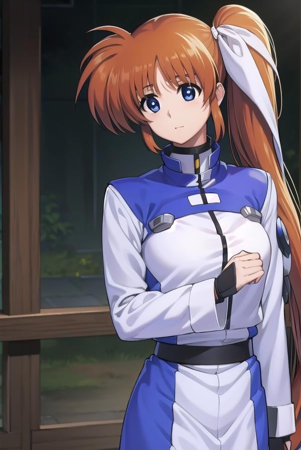 nanohatakamachi, <lora:nanohatakamachi-lora-nochekaiser:1>,nanoha takamachi, (takamachi nanoha:1.5), long hair, blue eyes, brown hair, hair ribbon, (side ponytail:1.5), white ribbon,BREAK magical girl, jacket, collar, puffy sleeves, long sleeves, white jacket,BREAK looking at viewer, full body, upper body,BREAK outdoors, city, sky,BREAK <lyco:GoodHands-beta2:1>, (masterpiece:1.2), best quality, high resolution, unity 8k wallpaper, (illustration:0.8), (beautiful detailed eyes:1.6), extremely detailed face, perfect lighting, extremely detailed CG, (perfect hands, perfect anatomy),