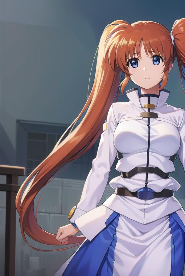 nanohatakamachi, <lora:nanohatakamachi-lora-nochekaiser:1>,nanoha takamachi, (takamachi nanoha:1.5), long hair, blue eyes, brown hair, hair ribbon, (side ponytail:1.5), white ribbon,BREAK magical girl, jacket, collar, puffy sleeves, long sleeves, white jacket,BREAK looking at viewer, full body, upper body,BREAK outdoors, city, sky,BREAK <lyco:GoodHands-beta2:1>, (masterpiece:1.2), best quality, high resolution, unity 8k wallpaper, (illustration:0.8), (beautiful detailed eyes:1.6), extremely detailed face, perfect lighting, extremely detailed CG, (perfect hands, perfect anatomy),