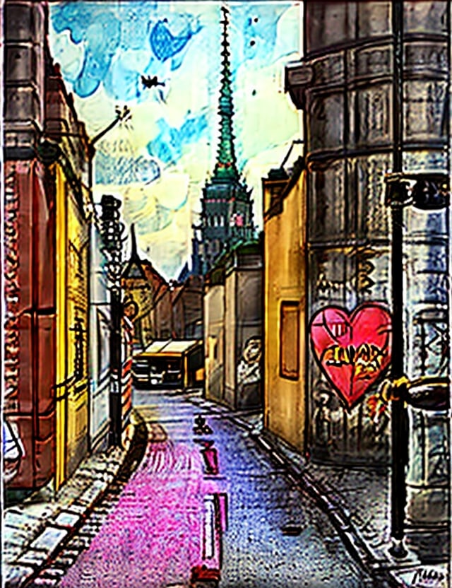 DonMZ1ll3 heart on Berlin wall,  Fernsehturm,  detailed by DonMischo on Tensor.Art
