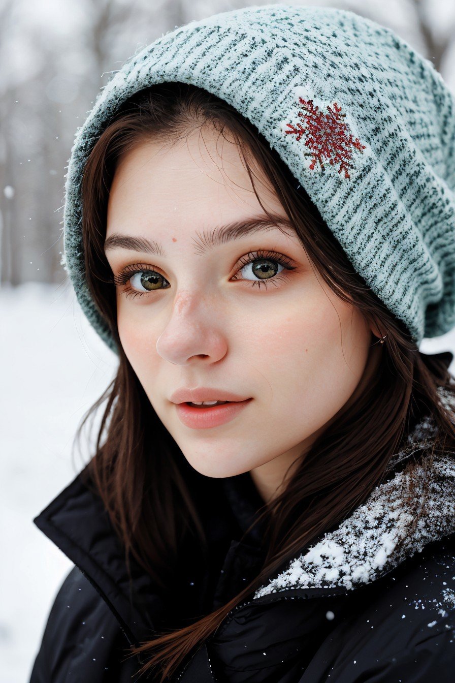 mosaic style portrait of realistic photo of <lora:sd15_SavannahRaeDemers_locon_64_v1-000006:1> SavannahRaeDemers, face, eyes, winter symbols