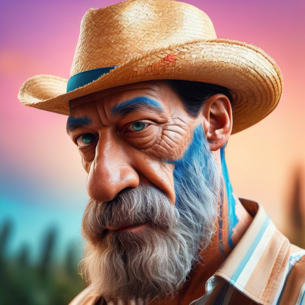 fantasy Digital art, best quality, epic portrait of homer, Printer, wearing Panama hat in pinstripe details, Elastic Caramel hair, Spring, Bokeh, Overdetailed art, Icepunk, psychedelic colors, High quality, <lora:dalle-000007:0.79>