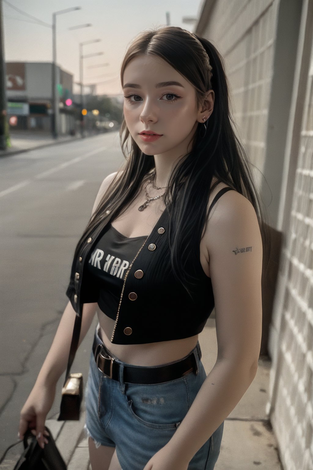 Grunge style cinematic photo m4rg0t,  woman with quinn_costume,  cinematic by Hex4 on Tensor.Art