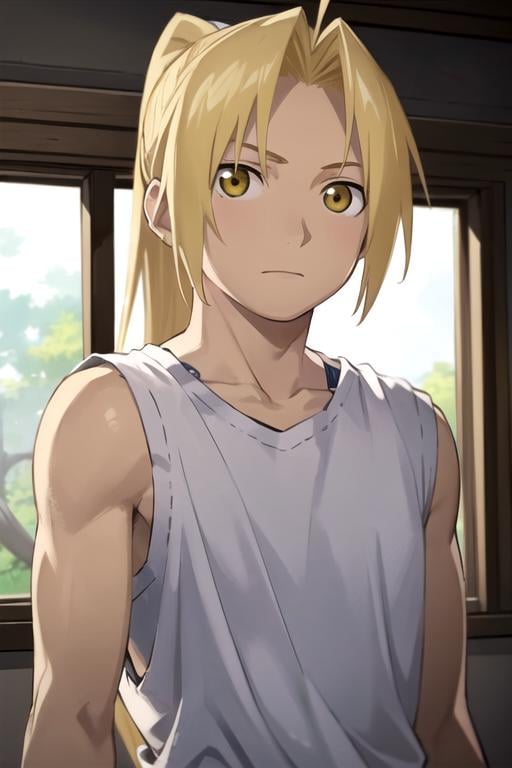 masterpiece, best quality, movie still, 1boy, solo, male focus, looking at viewer, upper body, depth of field, , realistic, <lora:edward_elric:0.68>, edward_elric, blonde hair, yellow eyes, ponytail, prosthesis, , aquarium, Blu-ray