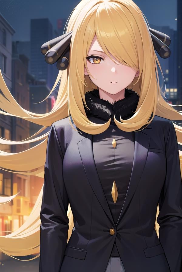 pokemoncynthia, <lora:pokemoncynthia-lora-nochekaiser:1>,pokemoncynthia, blonde hair, hair ornament, hair over one eye, long hair, (yellow eyes:1.5),BREAK black coat, black pants, black shirt, coat, fur collar, fur trim, fur-trimmed sleeves, pants, shirt,BREAK looking at viewer, upper body, full body, (cowboy shot:1.5),BREAK outdoors, nature, sky,BREAK <lyco:GoodHands-beta2:1>, (masterpiece:1.2), best quality, high resolution, unity 8k wallpaper, (illustration:0.8), (beautiful detailed eyes:1.6), extremely detailed face, perfect lighting, extremely detailed CG, (perfect hands, perfect anatomy),