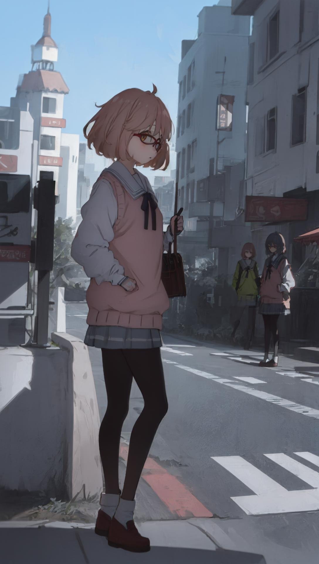 ((((ultra illustrated style:1.0)))),best quality,best animated,masterpiece,ray tracing, global illumination,summer clothes,1girl, solo, standing, looking at viewer,crosswalk,skyscrapers, full body,  <lora:Kuriyama Mirai idol clothes summer clothes:1>