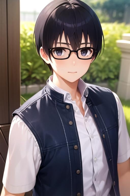 masterpiece, best quality, game cg, 1boy, solo, male focus, looking at viewer, upper body, depth of field, , realistic, <lora:tomoya_aki:0.74>, tomoya_aki, black hair, black eyes, , swashbuckler costume, dieselpunk,