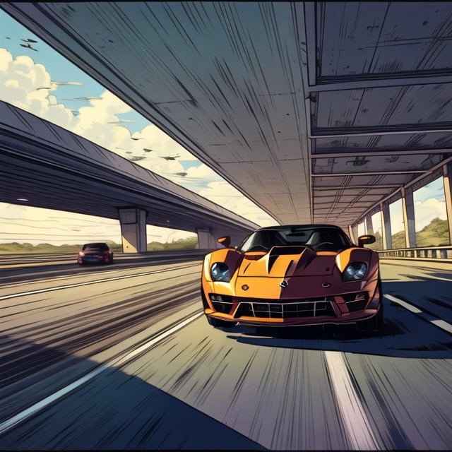 a sportscar on a highway,  morning by ShadoWxShinigamI on Tensor.Art