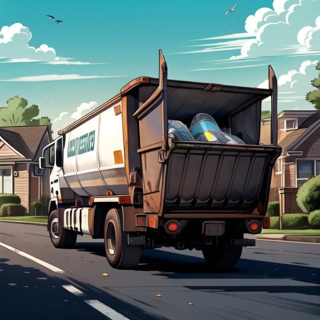 a garbage truck in the suburbs by ShadoWxShinigamI on Tensor.Art