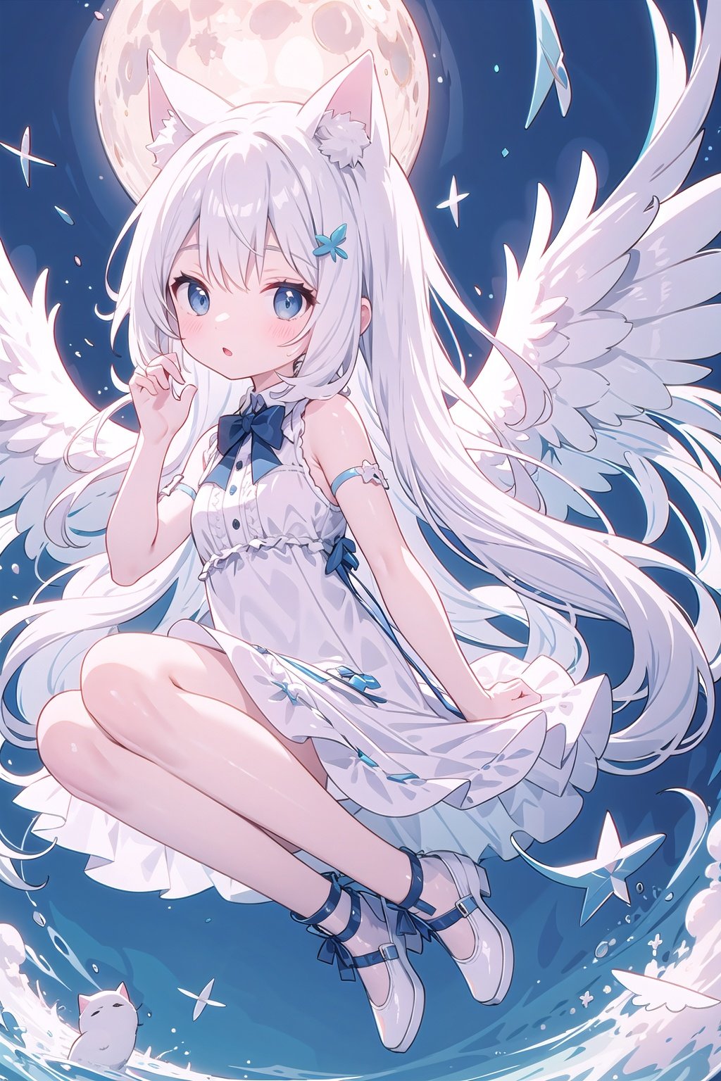  best quality, (high resolution:1.2), 
BREAK
(loli:1.3),kemonomimi mode,blue eyes,white hair, white cat tail and ears,(skinny),angel,angel_wings,
BREAK
cityscape
BREAK,
white dresses,no shoe,cuteloli,As the moon