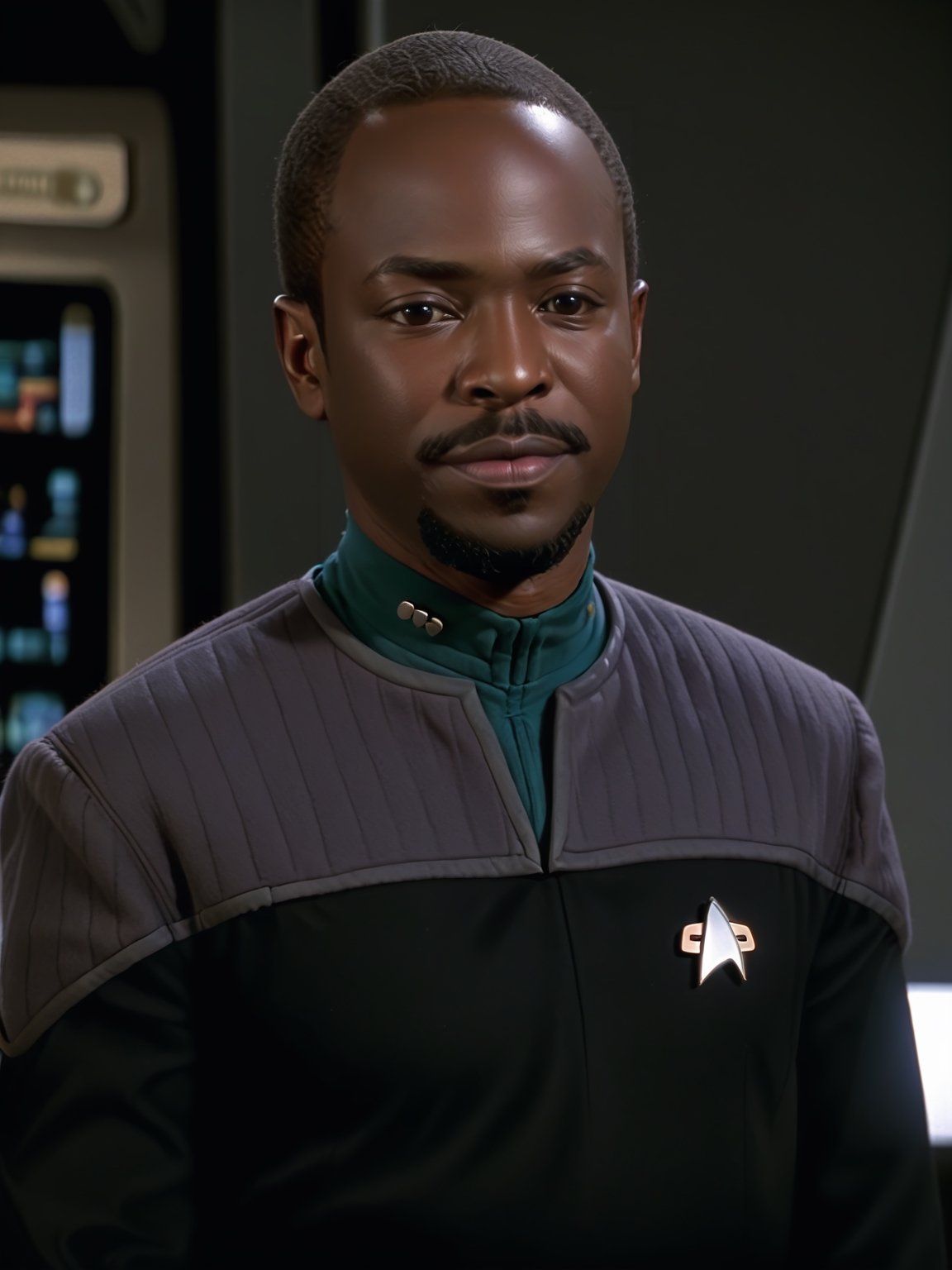 african in black and grey ds9st uniform,  teal collar by Stablefan23 on Tensor.Art