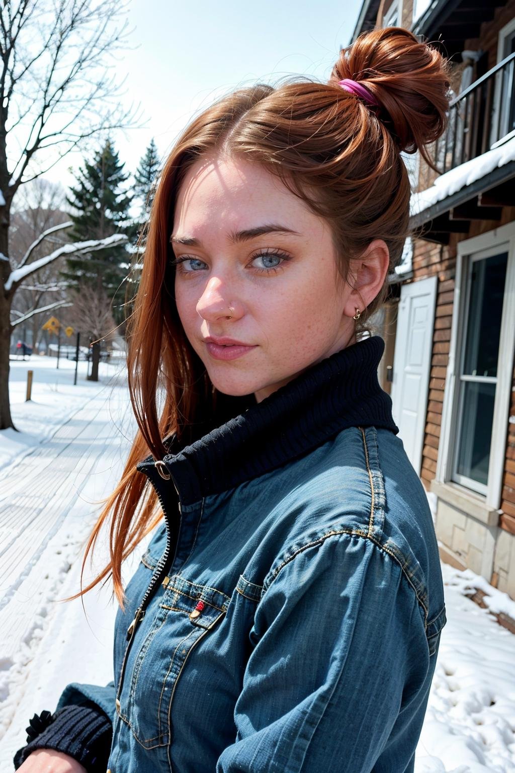 f3licity,  a woman wearing turtleneck sweater and jeans,  cold by GGrue on Tensor.Art