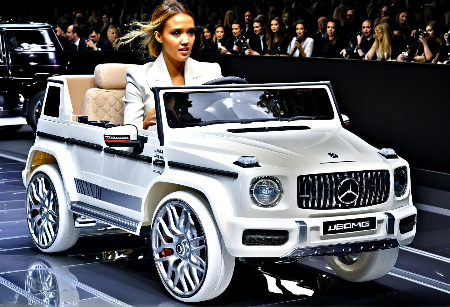 Haute Couture Fashion Jessica Alba drivng a mg63,  catwalk,  fashion week by DennisSchöneberg on Tensor.Art