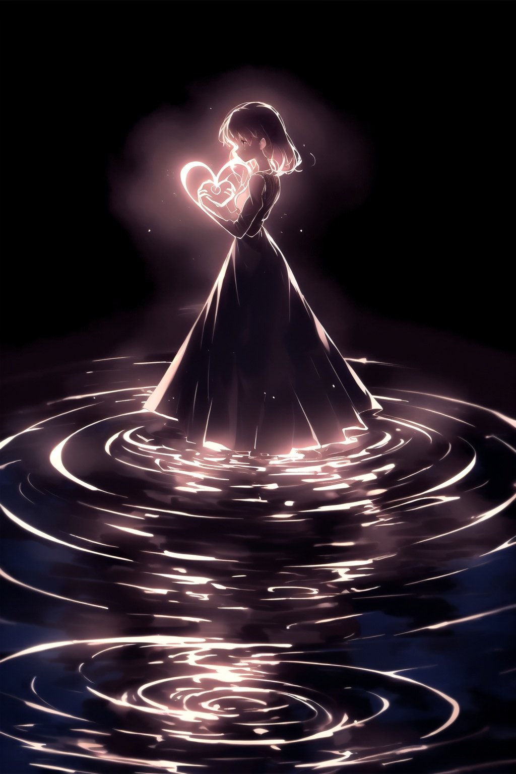 a girl,dress,<lora:星空群:0.9>,ripples,heart-shaped,