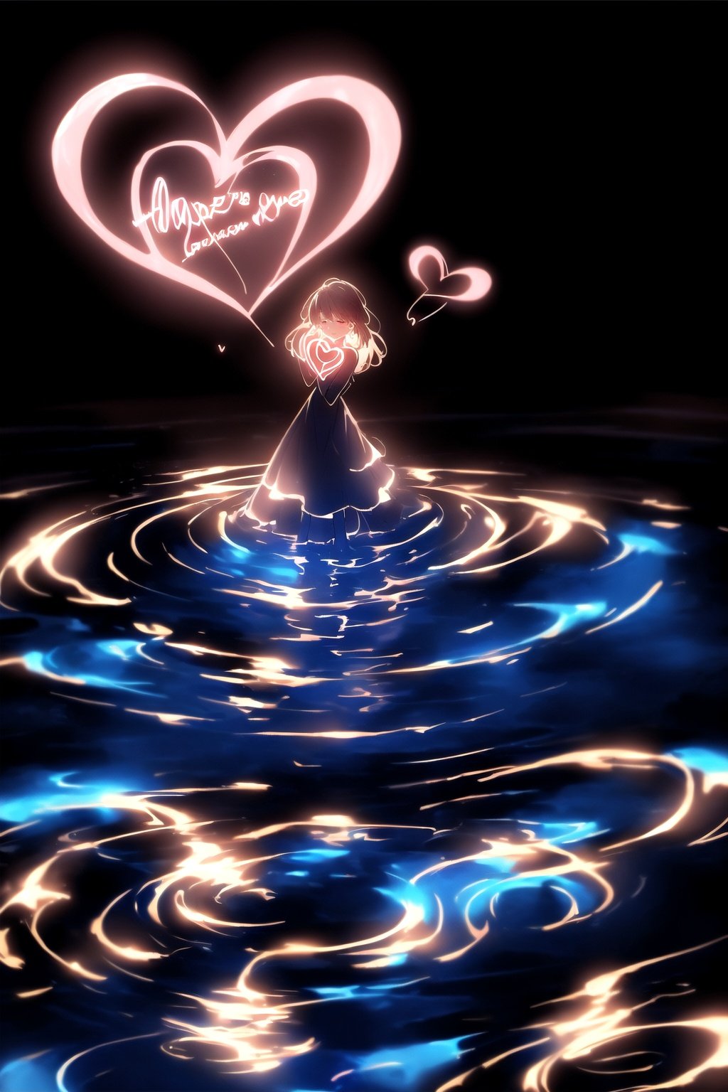 a girl,dress,<lora:星空群:0.9>,ripples,heart-shaped,