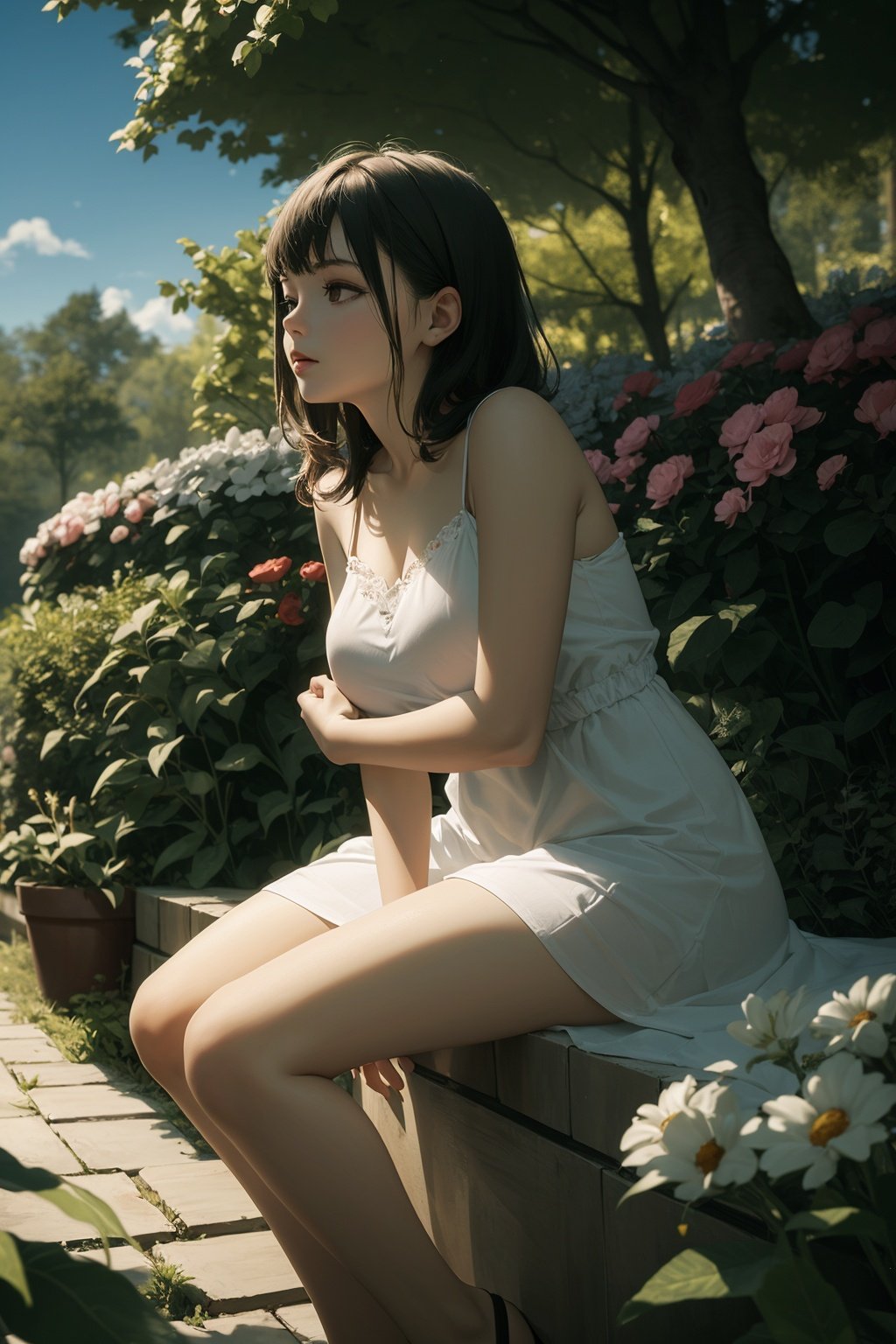 (((masterpiece, best quality))), 1girl,sitting in garden,