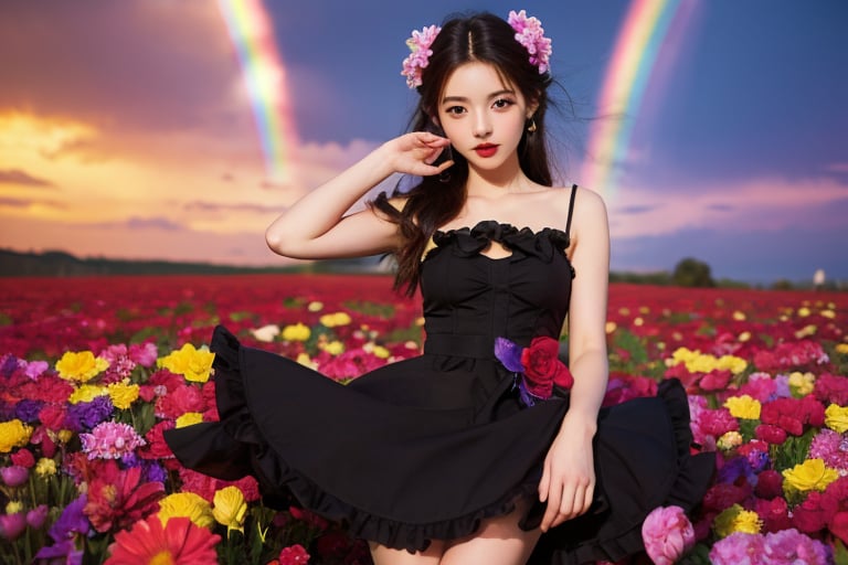 masterpiece, best quality,1girl,gothgal,frilly dress 8k,highres, ( flower_styler:1.2)(rainbow-candy:1.2)