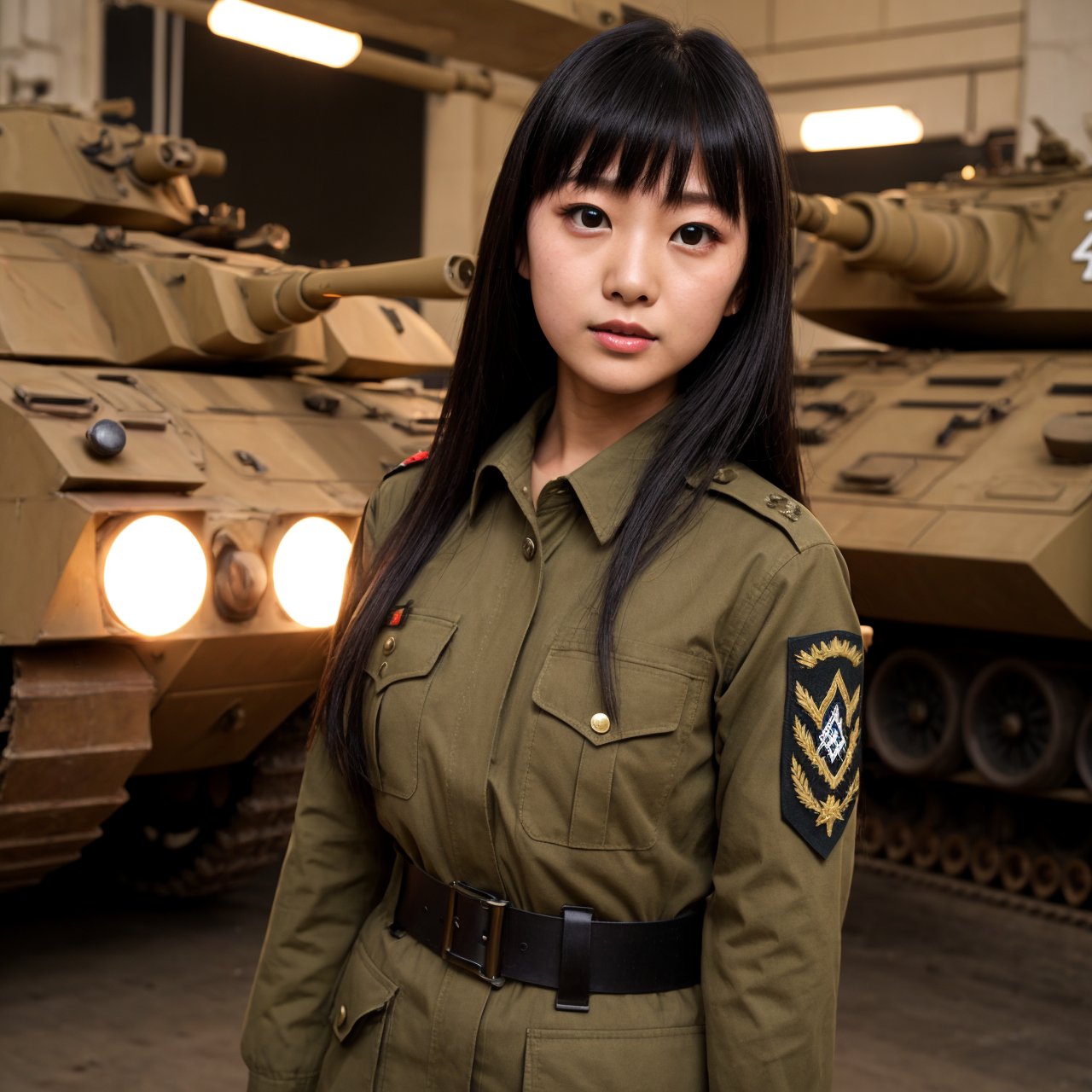 Military uniform  light brown a girl  japanese tank armored commander nazi