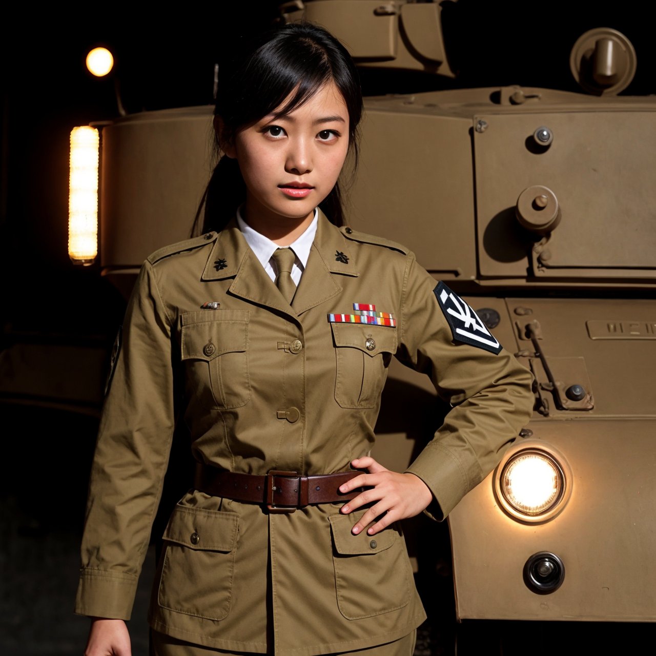 Military uniform  light brown a girl  japanese tank armored commander nazi