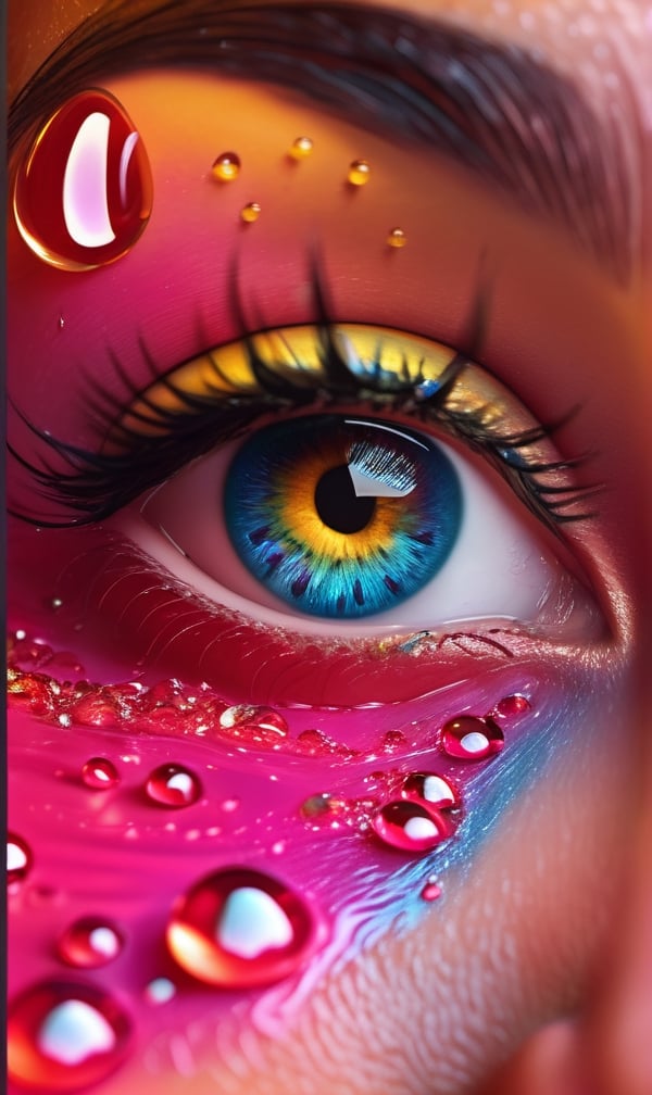 portrait of beautiful eyes, hyper 8K detailed painting, pink Silk, raining droplets on skin, lighting hyper-detailed intricately detailed art trending on Artstation triadic colors Unreal Engine 5 volumetric lighting, perfect composition, beautiful detailed intricate insanely detailed octane render trending on artstation, 8 k artistic photography, photorealistic concept art, soft natural volumetric cinematic perfect light, chiaroscuro, award-winning photograph, masterpiece