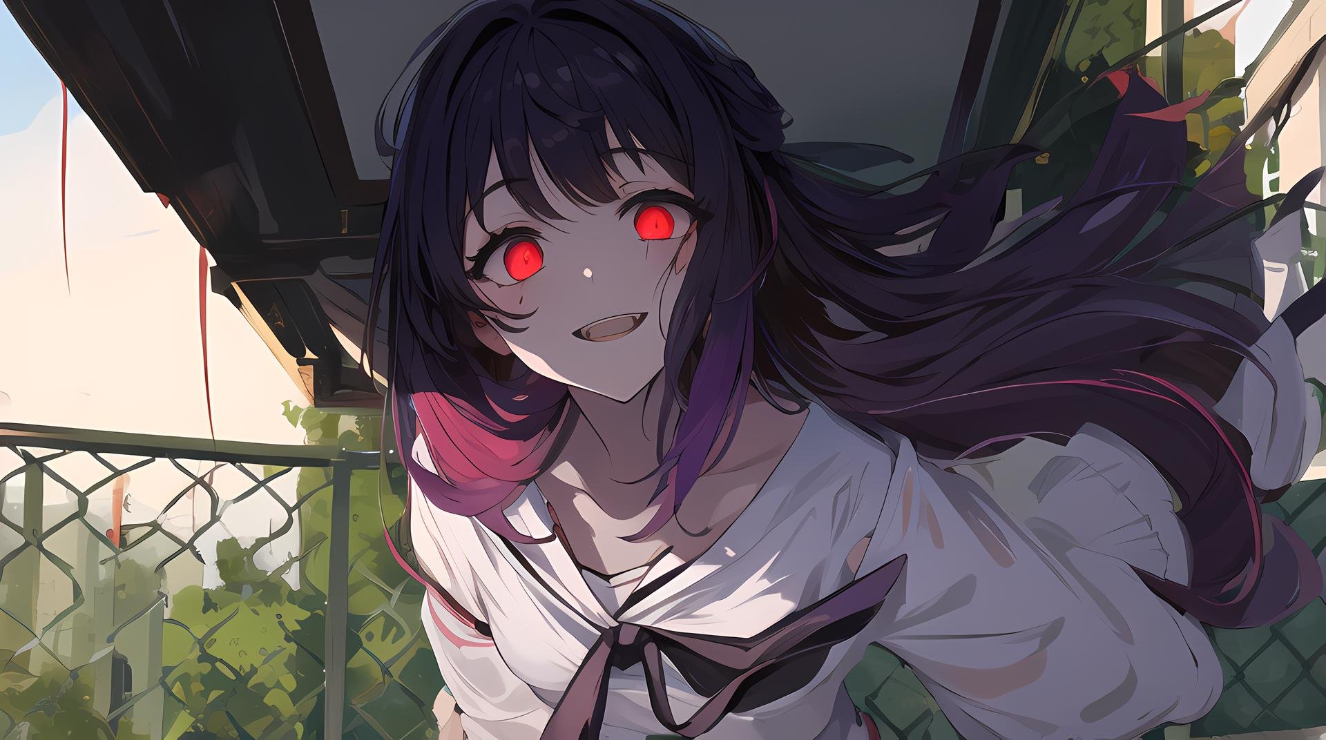 masterpiece, best quality, 1girl, yandere, shaded face, outdoor <lora:yameroyandere_v10:1>, yameroyandere,constricted pupils,yandere,empty eyes,shaded face,crazy eyes,glowing eyes,