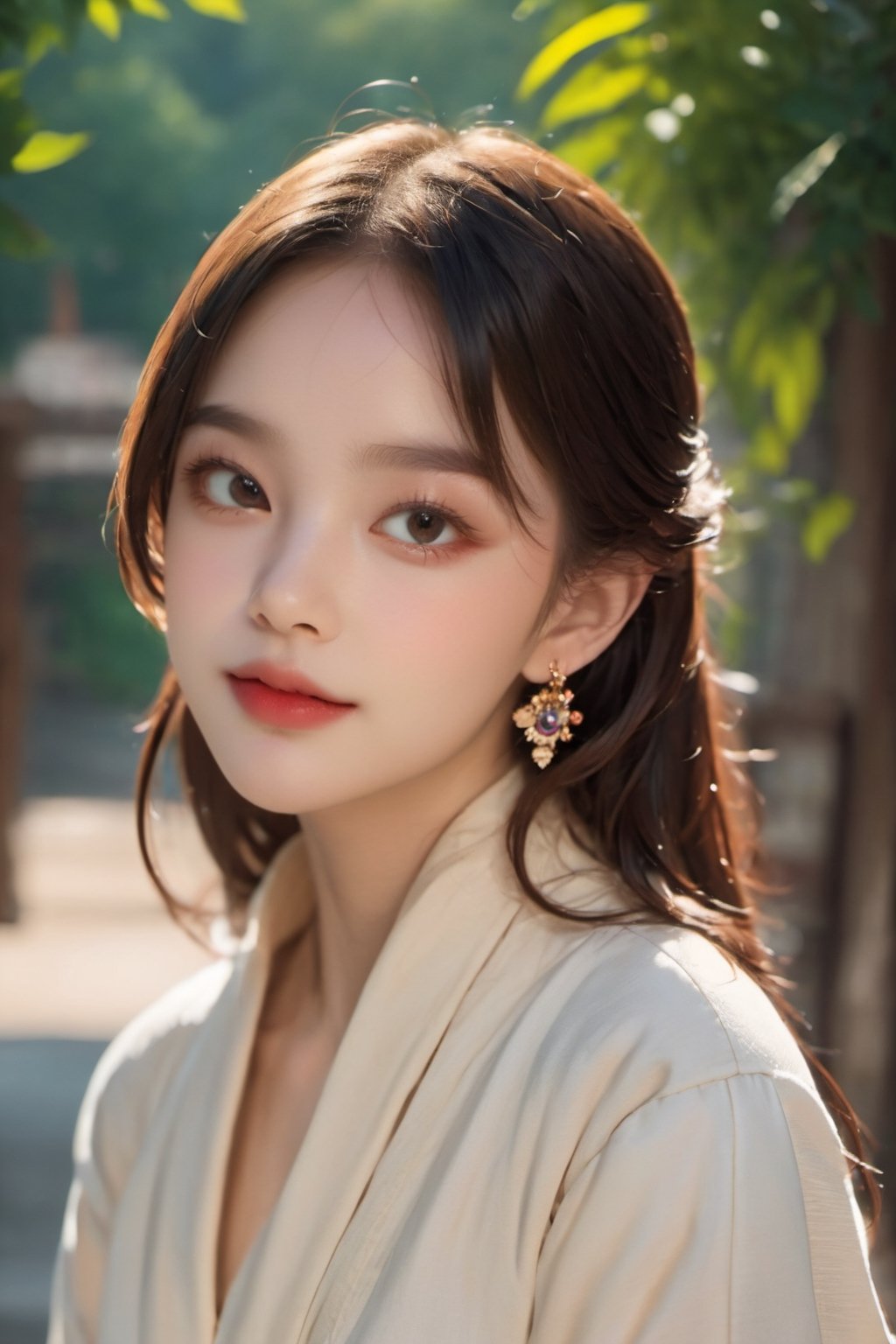 official art, unity 8k wallpaper, (ultra detailed), beautiful and aesthetic, beautiful, masterpiece, best quality,Calming Palette, Tranquil Mood, Soft Shading,  jewelry ,earrings , Taper, forehead protector,