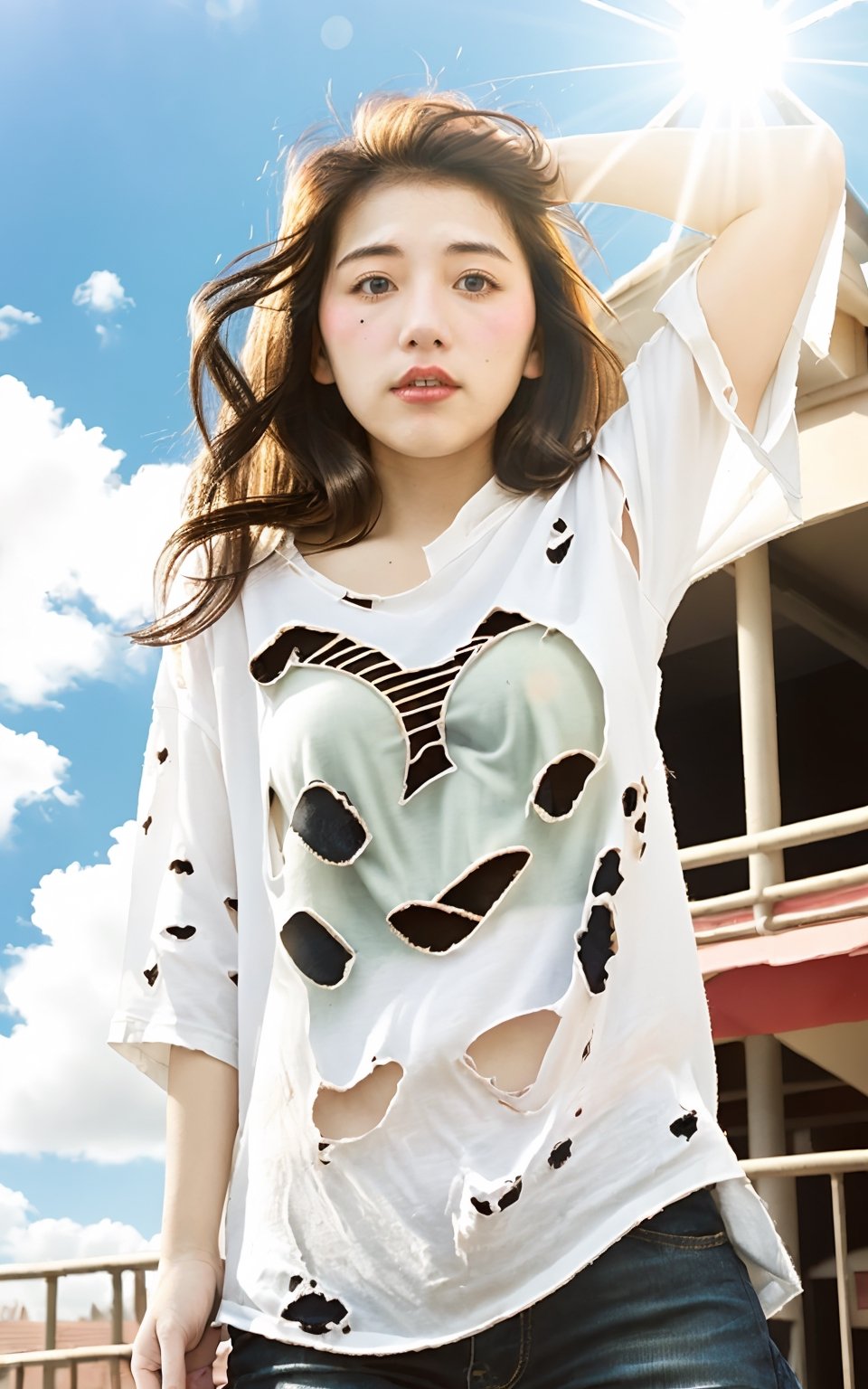 1girl, broken_clothes,mickey_mouse, sunlight