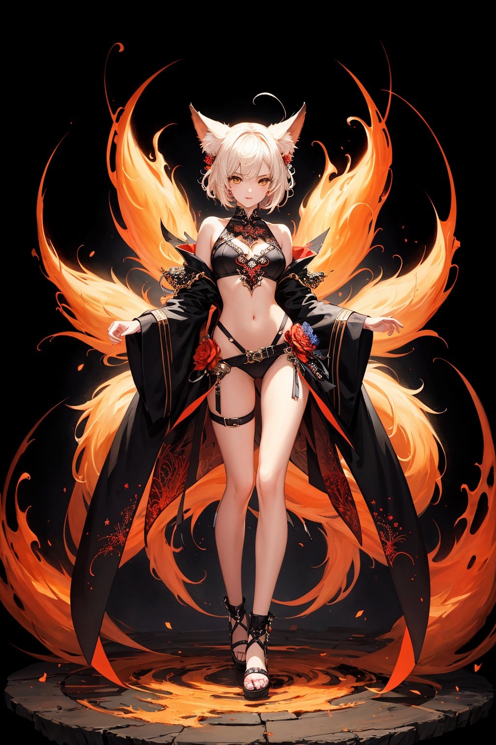   (masterpiece,  top  quality,  best  quality,  official  art,  beautiful  and  aesthetic:  1.2),  (1  girl),  (full  body:  1.3),  extreme  detailed,  (fractal  art:  1.3),  colorful,  break,  highest  detailed,  Red,  break,  White,  break,  Yellow,  break,  Chest,  Abdomen,  Nine-tailed  fox,  (whole  body:  1.5), WaHaa