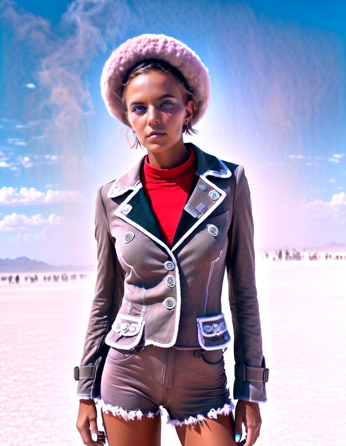 Sophisticated sensual tableaus,  this portrait of katya clover wearing a dieselpunk clothes,  at burning man festival in t...