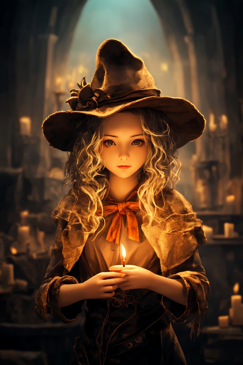  Best quality, 8k, cg,1girl,Holding a candle,With a hat on