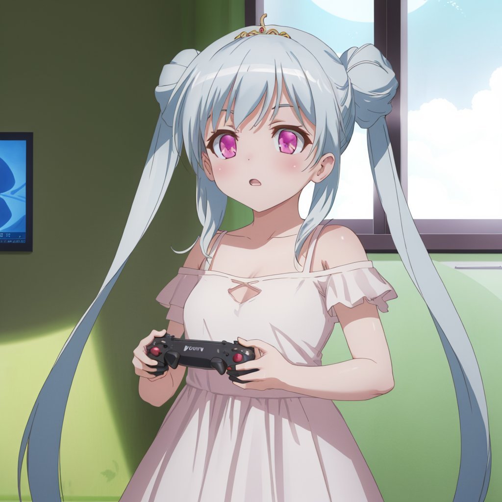 pina_sformkran_estor,  pink dress,  playing games by Ttan on Tensor.Art