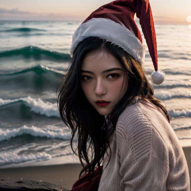 1girl,  solo,  santa hat by HXZ-海玄子 on Tensor.Art