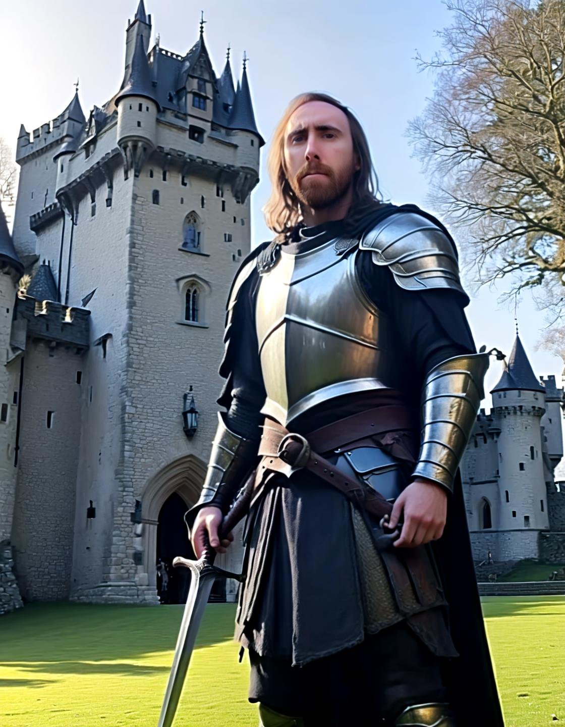 Dark Fantasy Art asmongold as a warrior knight,  in front of a castle,  fantasy world by DennisSchöneberg on Tensor.Art