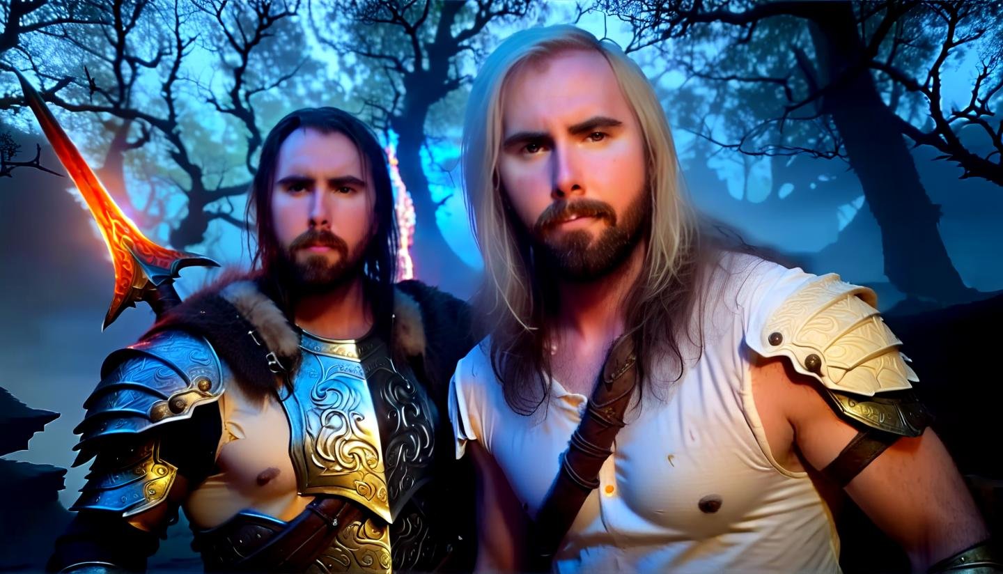 Fantasy Films asmongold as a warrior knight,  white hair,  like h-Man by DennisSchöneberg on Tensor.Art