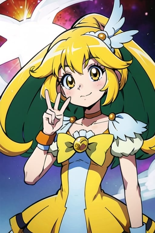 a woman in a yellow dress and a hat with a bird on her head, symphogear, anime girl named lucy, anime visual of a cute girl, rei hiroe, magical girl anime mahou shojo, yami kawaii, best anime character design, daytime ethereal anime, yellow radiant magic, aya takano color style, anime best girl, portrait of magical girl