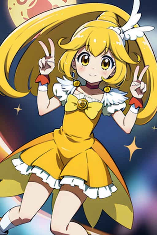 a woman in a yellow dress and a hat with a bird on her head, symphogear, anime girl named lucy, anime visual of a cute girl, rei hiroe, magical girl anime mahou shojo, yami kawaii, best anime character design, daytime ethereal anime, yellow radiant magic, aya takano color style, anime best girl, portrait of magical girl