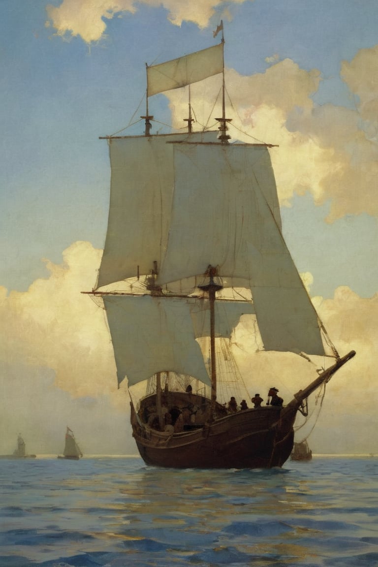 pirate ship with sails of silk by N. C. Wyeth