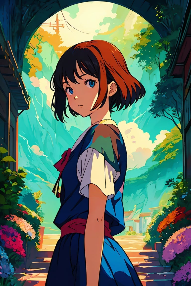  ghibli artwork a girl, dramatic, key visual, vibrant, highly detailed, studio anime, anima color