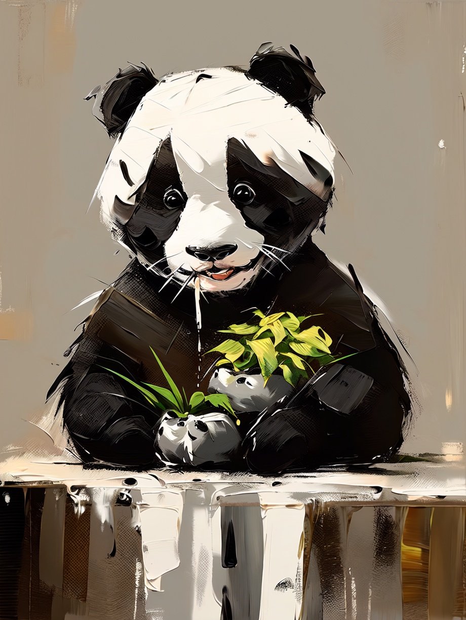 (best quality,masterpiece,fine detailed,),<lora:CJ simple painting:0.8>,panda,cute panda,black and white panda,oil_painting,simple,the panda is eating bamboo,outdoor scene,cute little panda,, (best quality, high quality, masterpiece,),