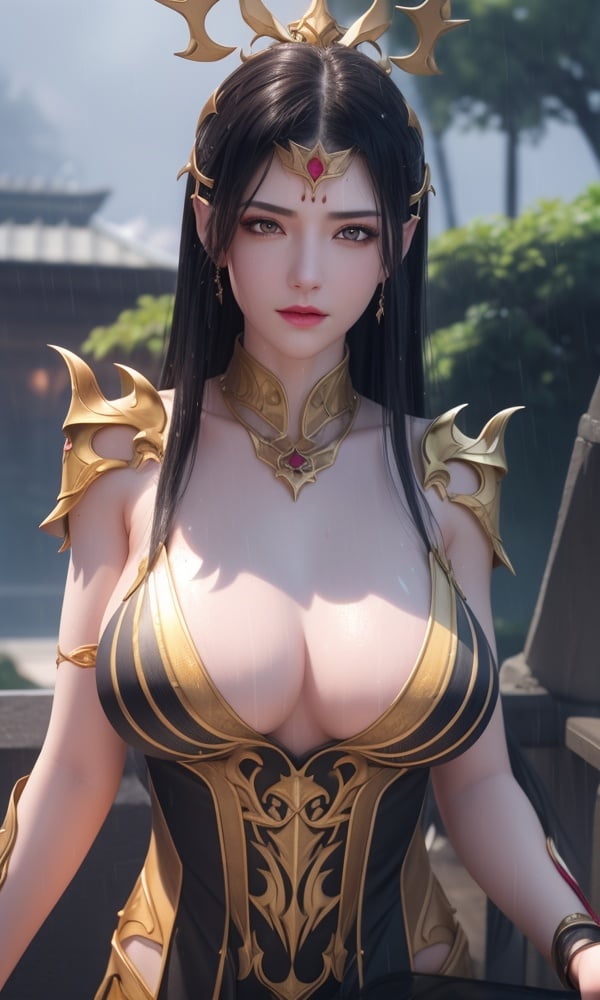 (,1girl, ,best quality, )<lora:DA_彩鳞-女王-斗破苍穹:0.6>, ,masterpiece, fantasy, realistic,science fiction,mole, ultra realistic 8k cg, ,tamari \(flawless\),  large breasts  ,hydrokinesis,sweat, wet, rain, ,       upper body, (),