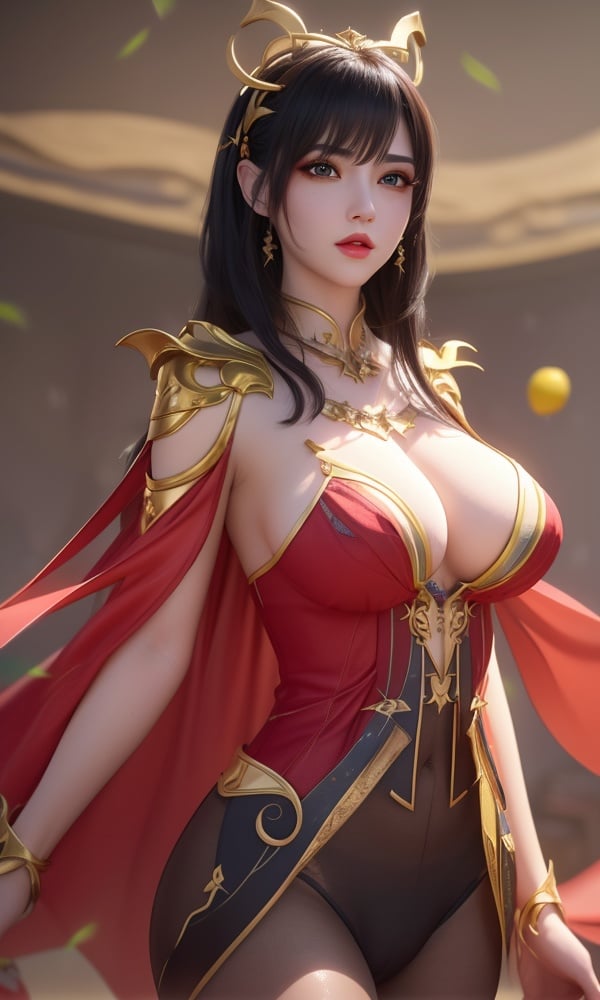 (,1girl, ,best quality, )<lora:DA_彩鳞-女王-斗破苍穹:0.6>, ,masterpiece, fantasy, realistic,science fiction,mole, ultra realistic 8k cg, ,tamari \(flawless\),  large breasts  , lemon blossoms,  upper body, (),,ribbon,pantyhose,