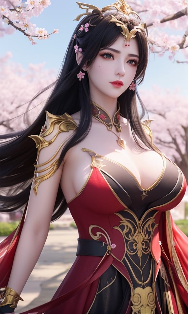 (,1girl, ,best quality, )<lora:DA_彩鳞-女王-斗破苍穹:0.6>, ,masterpiece, fantasy, realistic,science fiction,mole, ultra realistic 8k cg, ,tamari \(flawless\),  large breasts ,cherry blossoms,plum blossoms, strawberry blossoms      upper body, (),