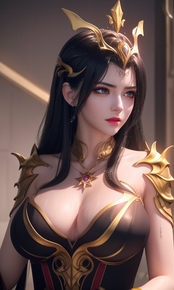 (,1girl, ,best quality, )<lora:DA_彩鳞-女王-斗破苍穹:0.6>, ,masterpiece, fantasy, realistic,science fiction,mole, ultra realistic 8k cg, ,tamari \(flawless\),  large breasts  ,eyelashes,magic,hydrokinesis,sweat, wet, rain, ,       upper body, (),