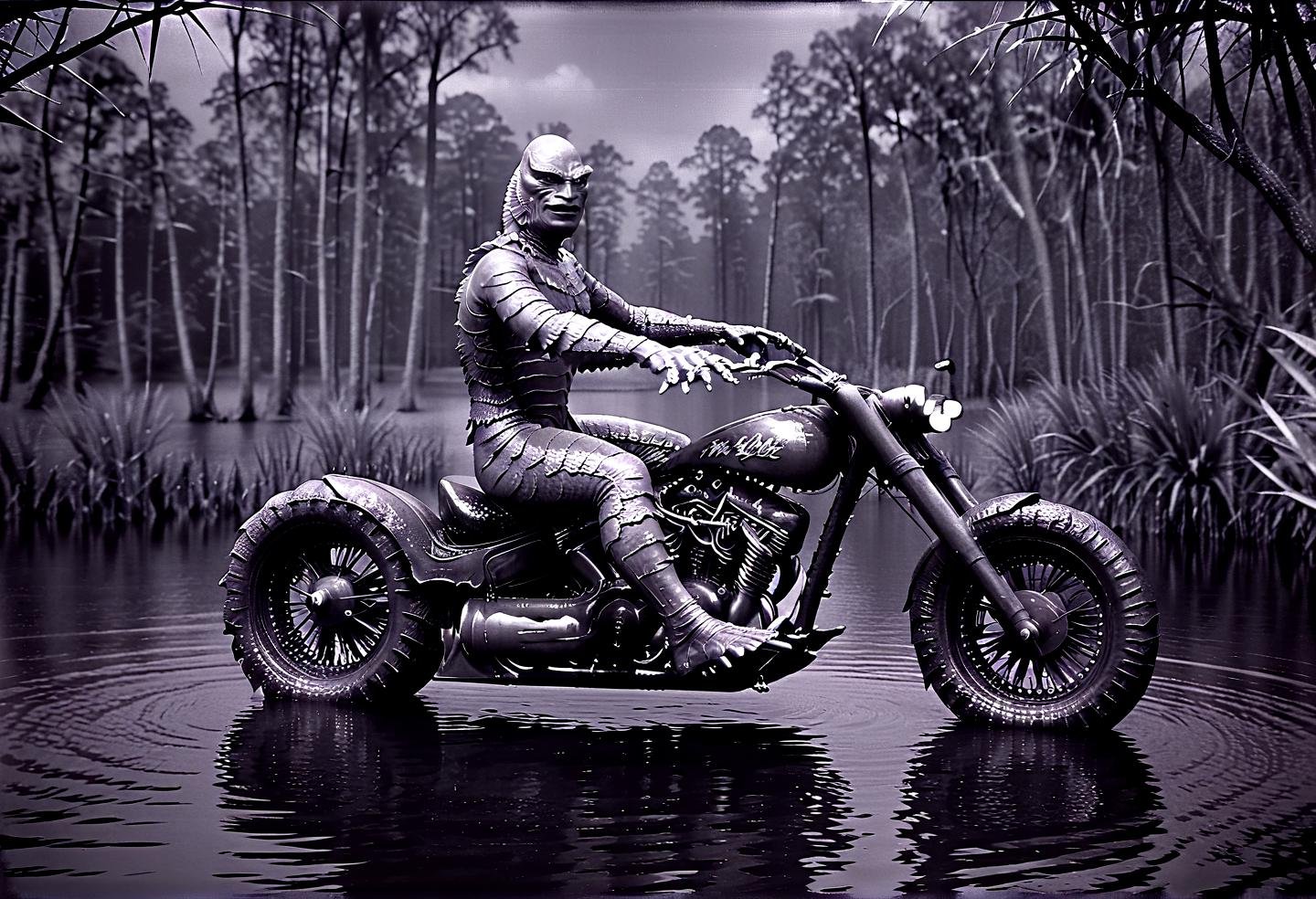 film noir style riding a walz,  in a swamp,  Retro Look by DennisSchöneberg on Tensor.Art