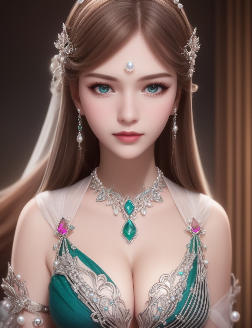 ultra realistic 8k cg, picture-perfect face, flawless, clean, masterpiece, professional artwork, famous artwork, cinematic lighting, cinematic bloom, perfect face, beautiful face, beautiful eyes, fantasy, dreamlike, unreal, science fiction, huge breasts, beautiful clothes, absurdly long hair, very long hair, (rich:1.4), prestige, luxury, jewelry, diamond, gold, pearl, gem, sapphire, ruby, emerald, intricate detail, delicate pattern, charming, alluring, seductive, erotic, enchanting, hair ornament, necklace, earrings, bracelet, armlet,((1girl, ))    <lora:DA_宁荣荣神装NingRongrongGodClothes:0.6>