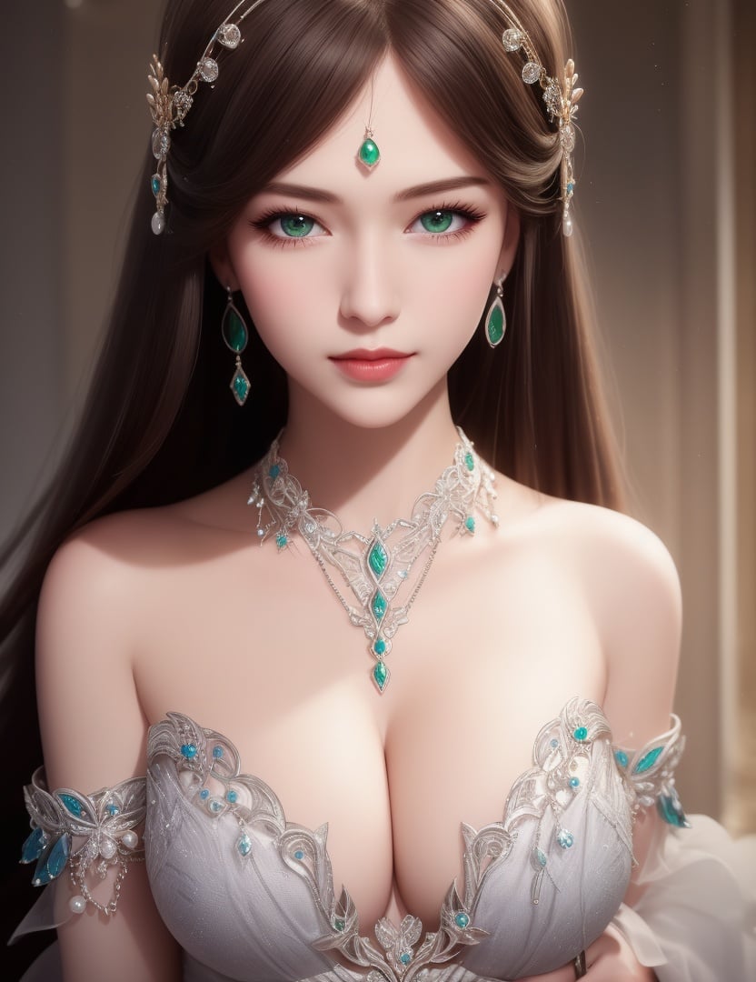 ultra realistic 8k cg, picture-perfect face, flawless, clean, masterpiece, professional artwork, famous artwork, cinematic lighting, cinematic bloom, perfect face, beautiful face, beautiful eyes, fantasy, dreamlike, unreal, science fiction, huge breasts, beautiful clothes, absurdly long hair, very long hair, (rich:1.4), prestige, luxury, jewelry, diamond, gold, pearl, gem, sapphire, ruby, emerald, intricate detail, delicate pattern, charming, alluring, seductive, erotic, enchanting, hair ornament, necklace, earrings, bracelet, armlet,((1girl, ))    <lora:DA_宁荣荣神装NingRongrongGodClothes:0.6>