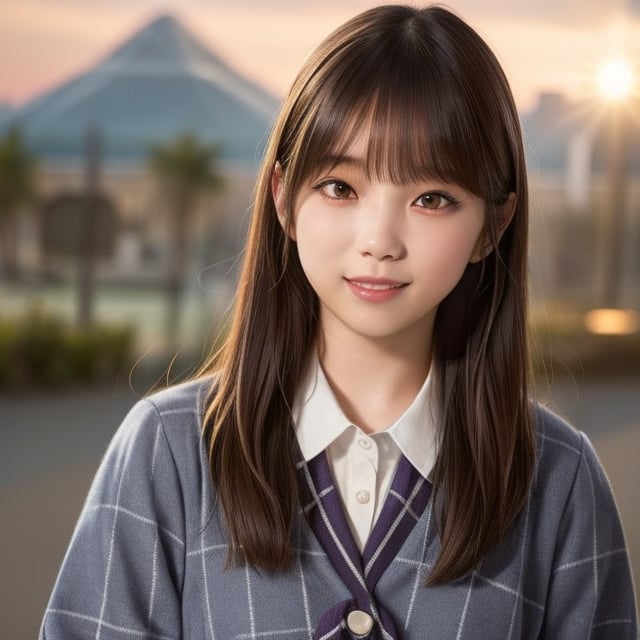 8K ultra high-resolution, photorealistic, natural-looking photograph, (medium shot:1.1), Mayan pyramid temple in the background, (School girl:1.1), (solo:1.0), (smile:1.0), (insanely detailed:1.1), (Ultra detailed:1.1),

(Japanese girl:1.1), A 7-year-old girl, a long-sleeved plaid school uniform, a white collar, a black belt, navy blue cuffs with white buttons, a mix of grey, purple, and white plaid pattern, fitted, a slightly flared skirt, (hyperrealistic:1.2), (cinematic lighting:1.1), (sharp focus:1.1)