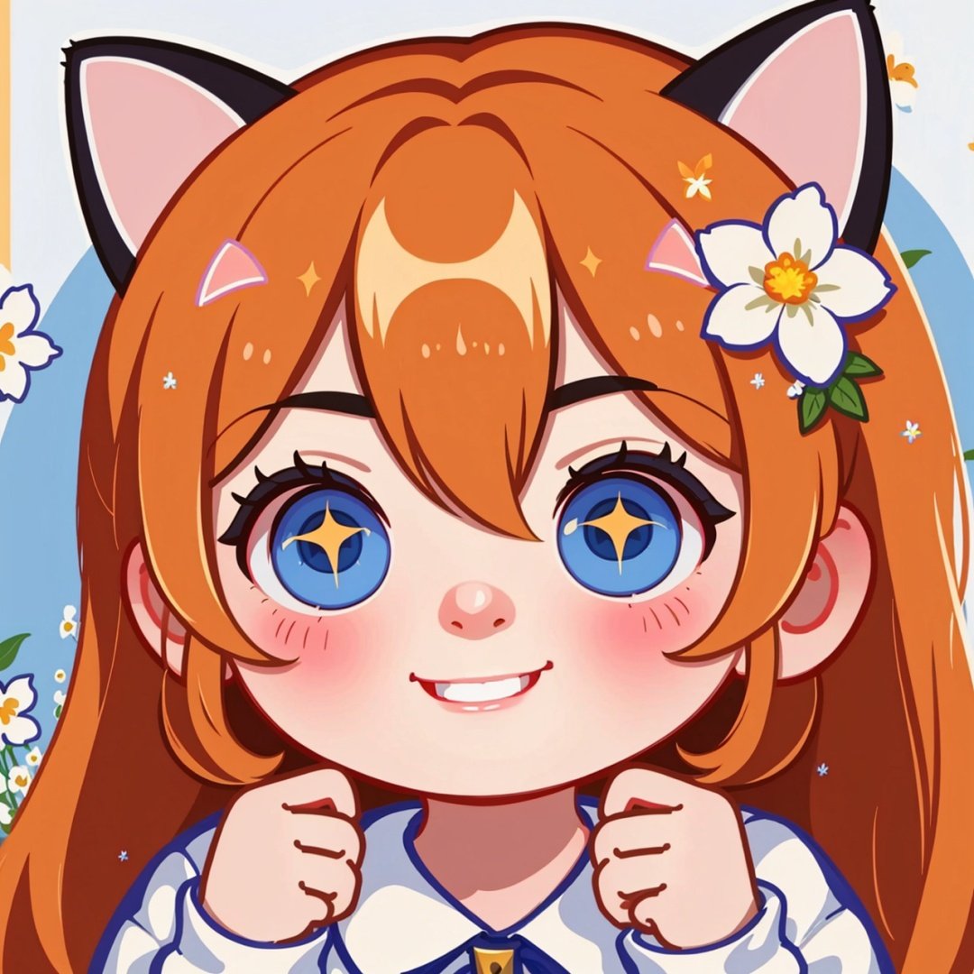 Orange hair,  1girl,  flower by 蔚蓝Blue on Tensor.Art